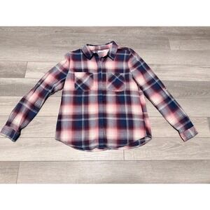 Antropologie Unpublished Pink/Navy Plaid Button Down Long Sleeve Shirt Womens SM